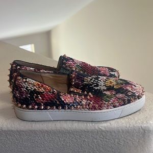 Christian Louboutin PIK BOAT Quilted Floral Tissu‎ Spike Flat Sneaker Sho…